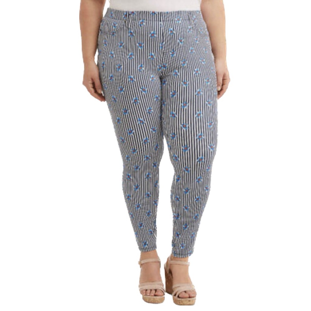 Striped Floral Mid-Rise Jeggings